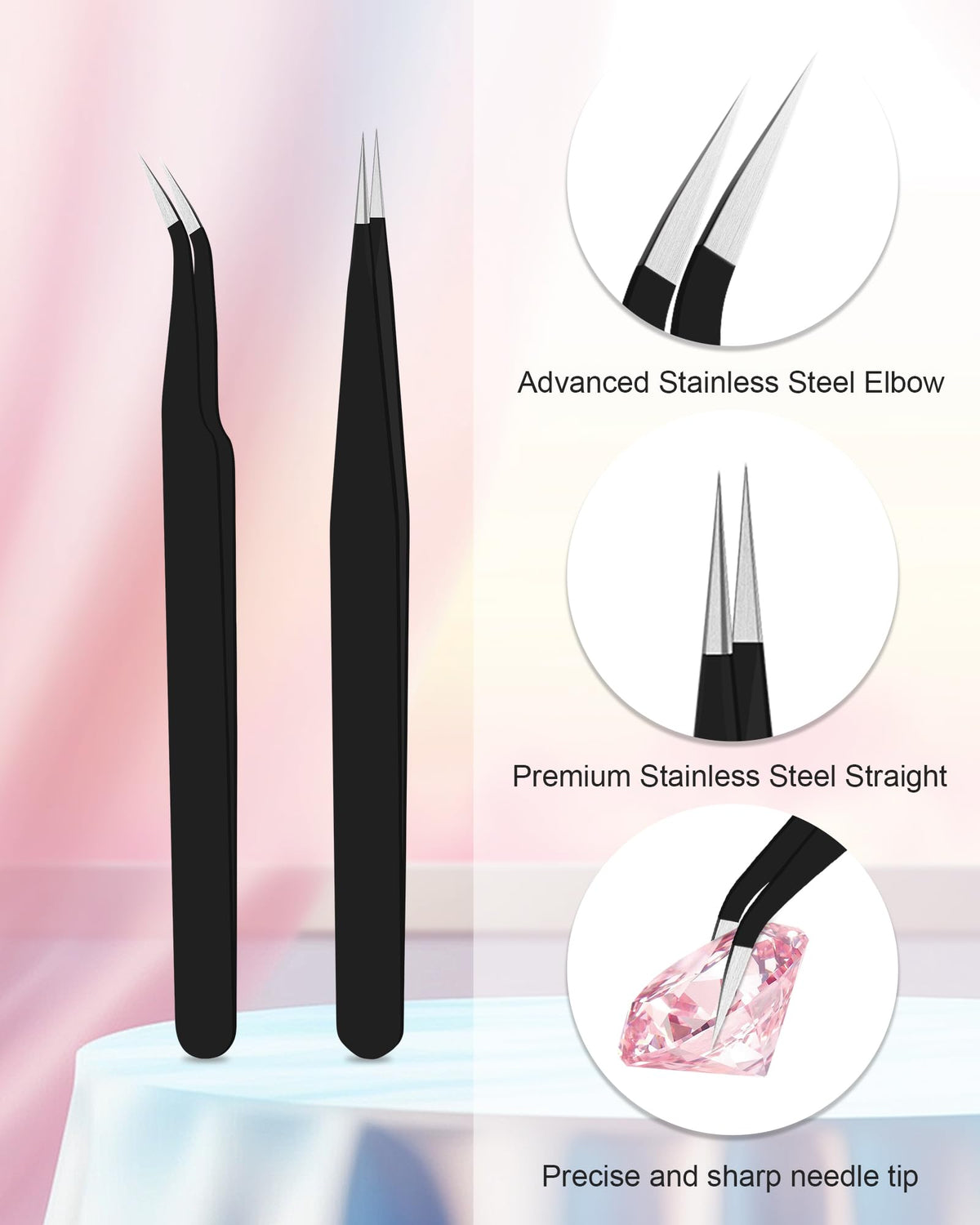 Difenni tweezer holding a rhinestone to show accurate placement control