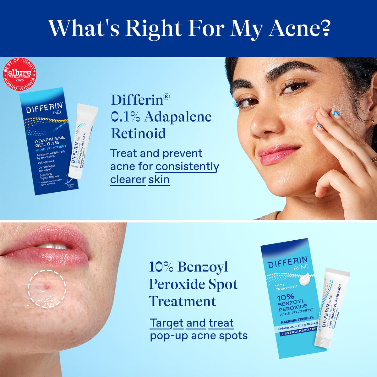 Differin before and after skin closeup showing reduced redness