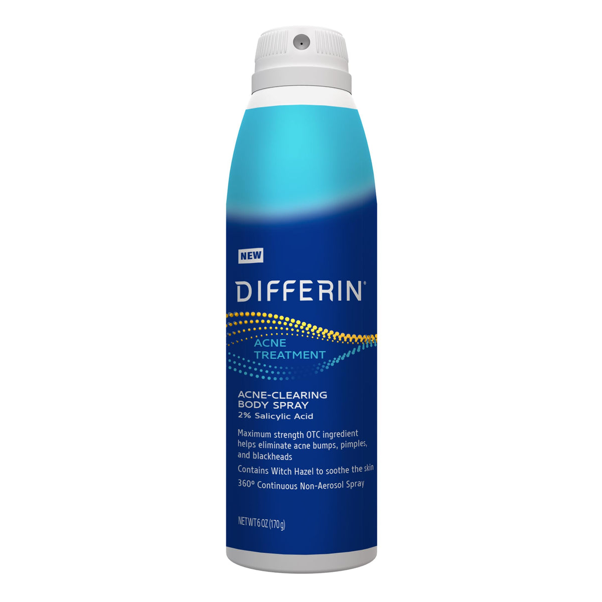 Differin body spray front packaging showing bottle and label benefits