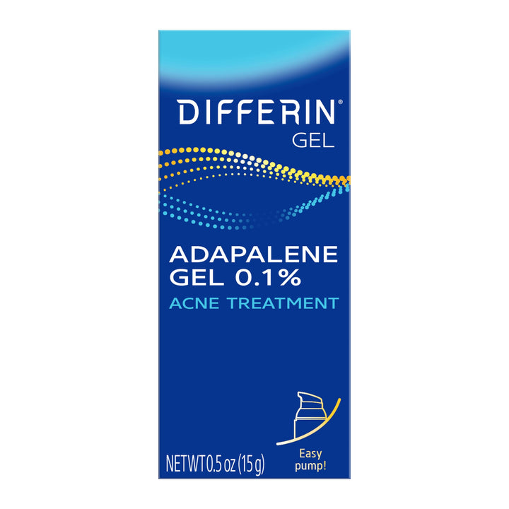Differin front packaging 15g pump showing clear labeling and benefit