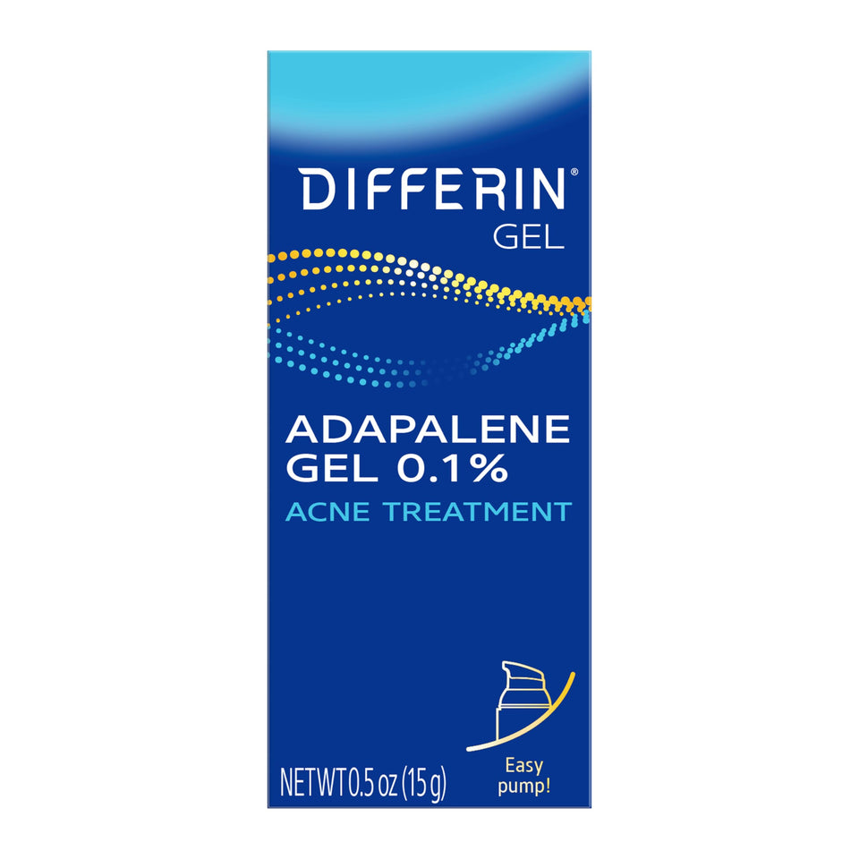 Differin front packaging 15g pump showing clear labeling and benefit