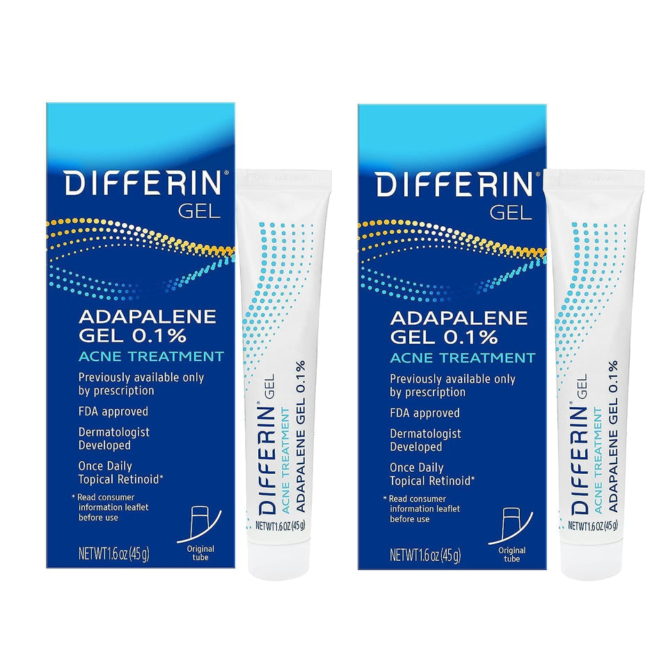 Differin front packaging showing 45g tube and clear usage benefit