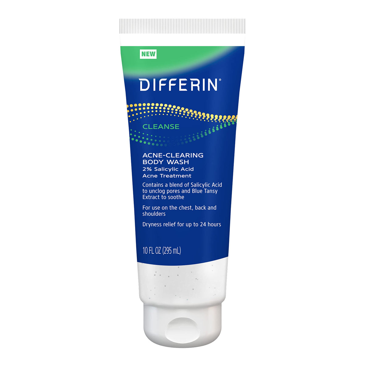 Differin front packaging showing full bottle and product name, promotes clear skin