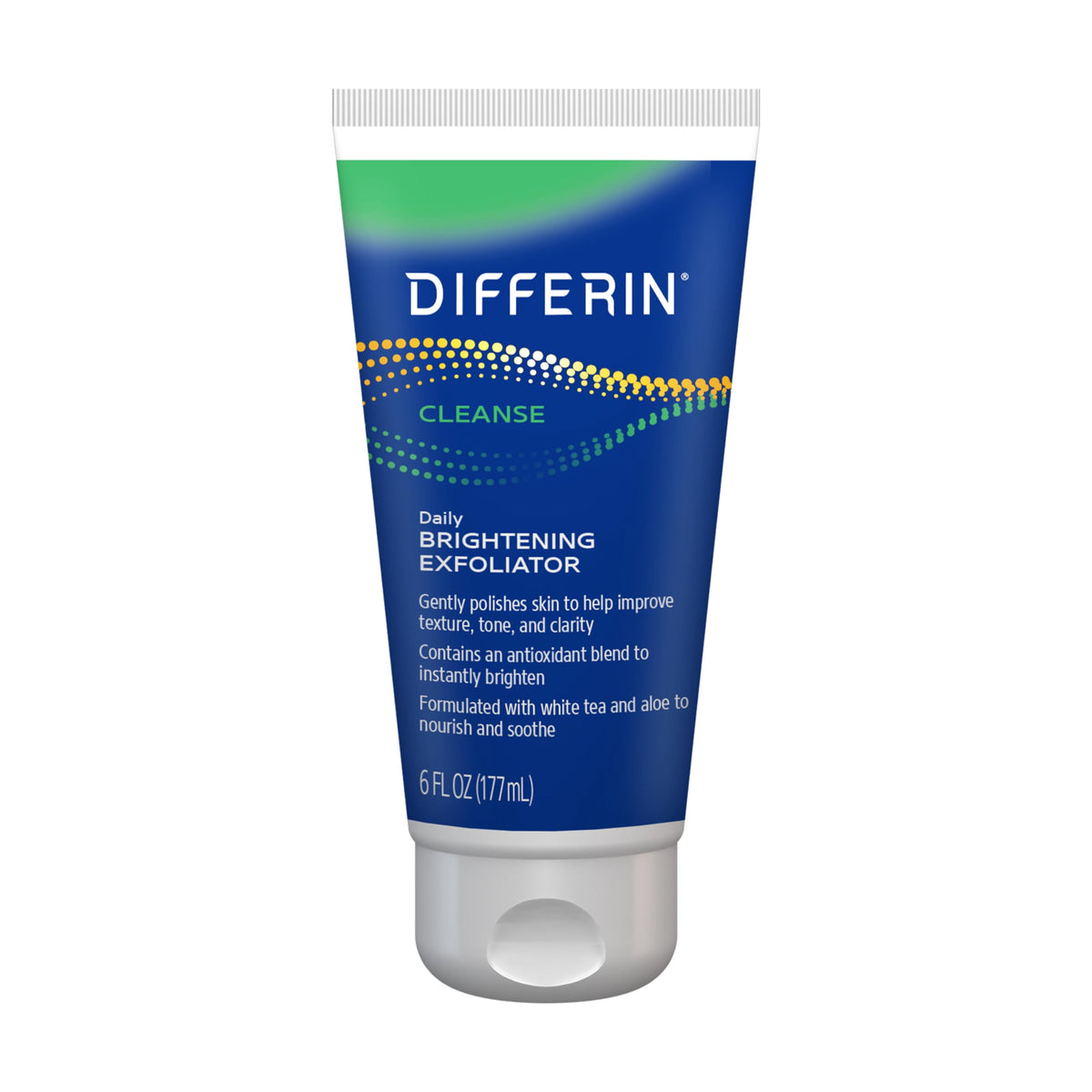 Differin front packaging showing brightening exfoliator and benefit of radiant skin