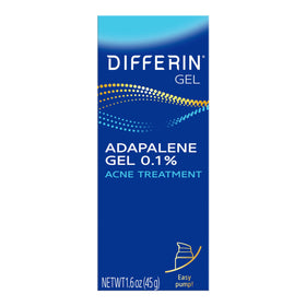 Differin pump 45g front view showing branding and dispenser benefit
