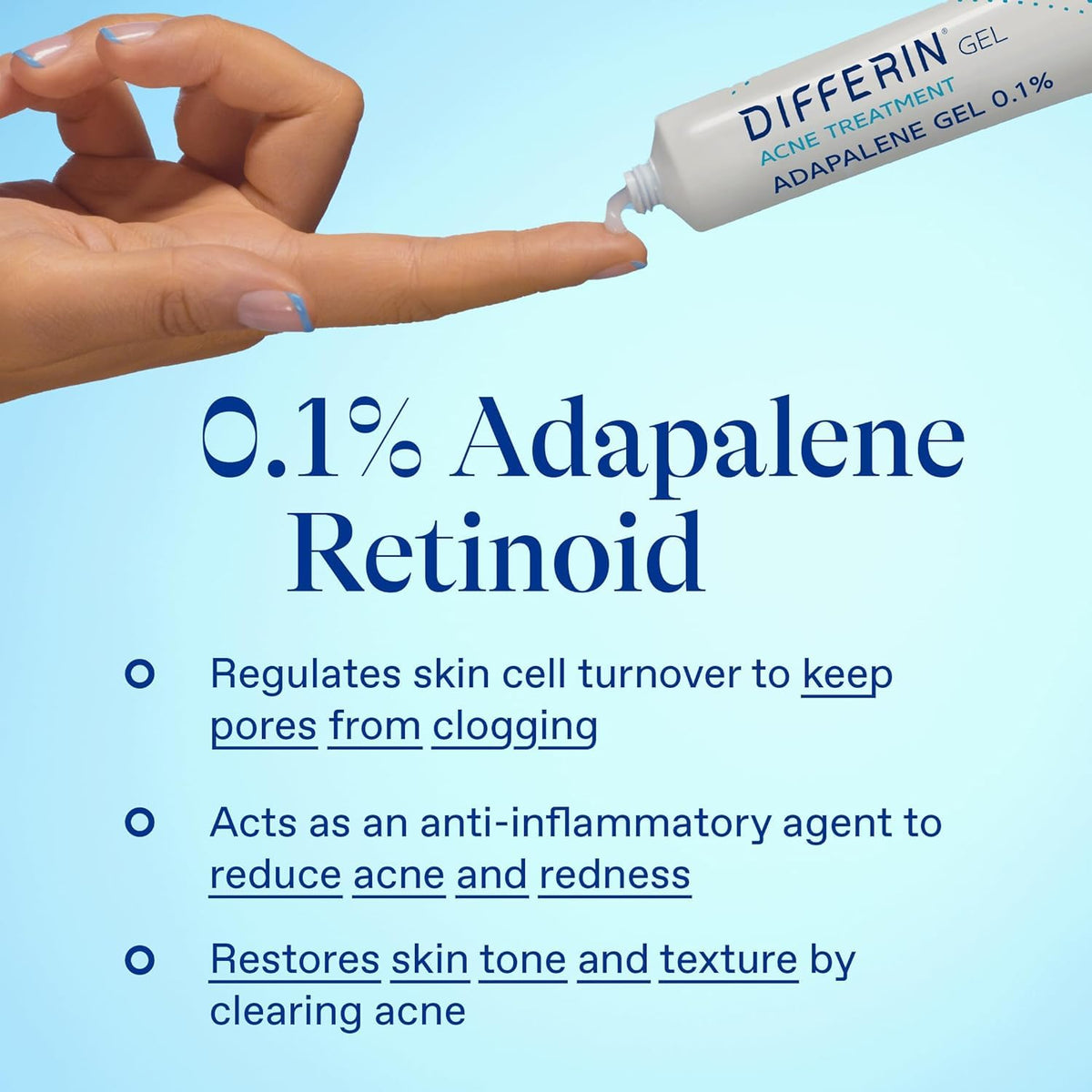 Differin placed on bathroom shelf among skincare as part of daily routine