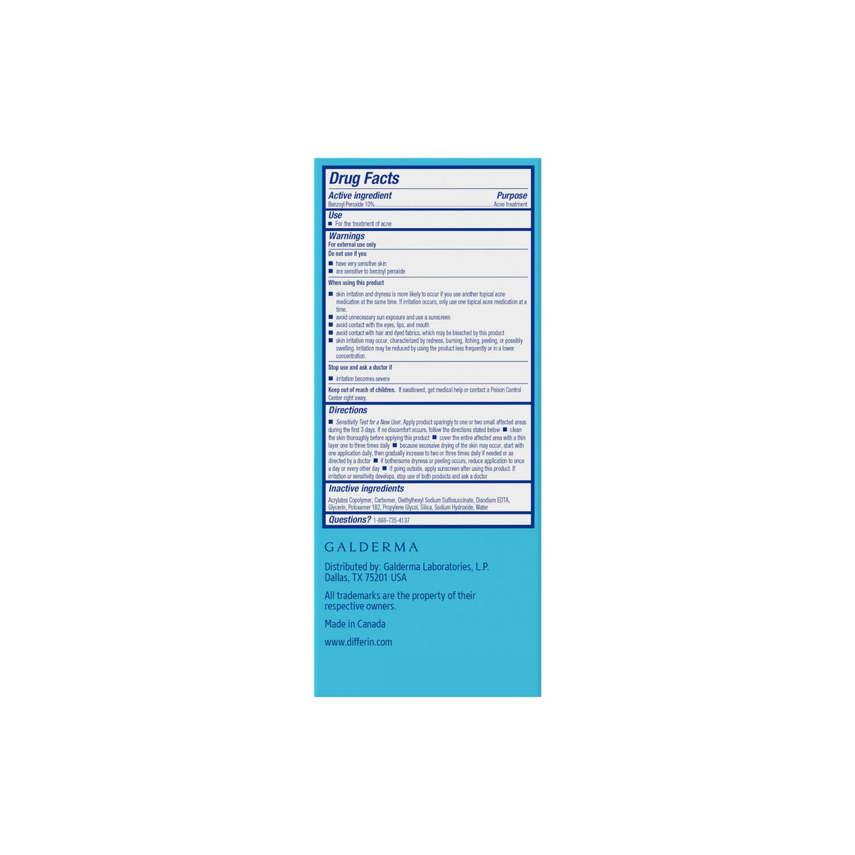 Differin ingredient highlight showing benzoyl peroxide and glycerin
