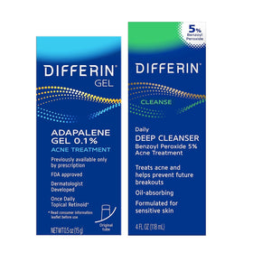 Differin kit front packaging showing both gel and cleanser benefits