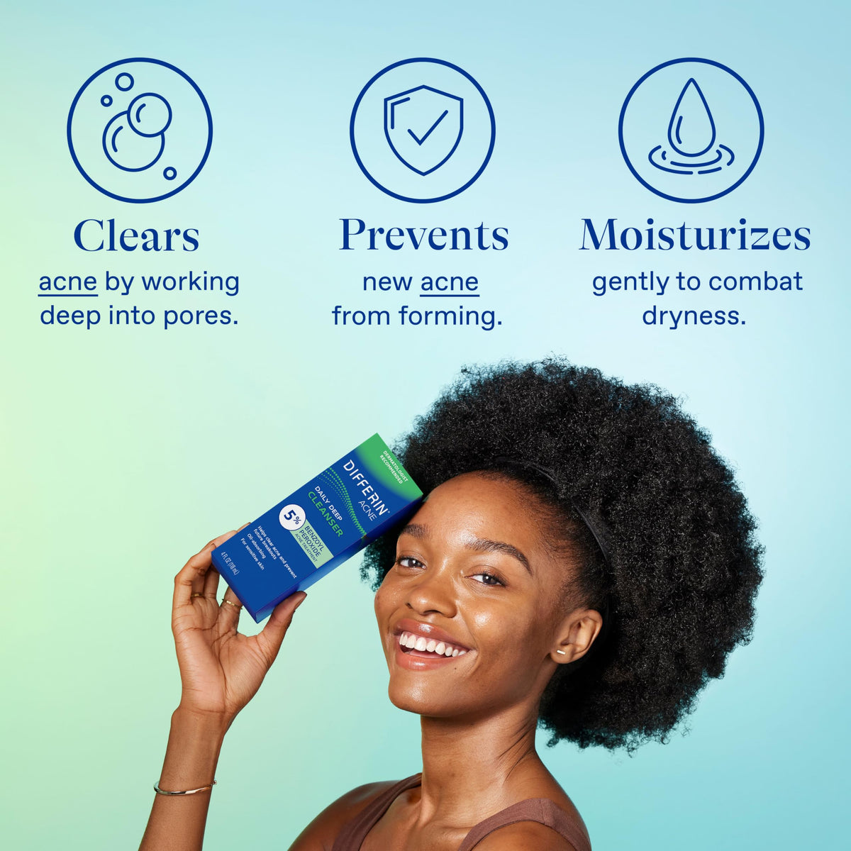 Differin lather in hand demonstrating gentle cleansing and oil removal