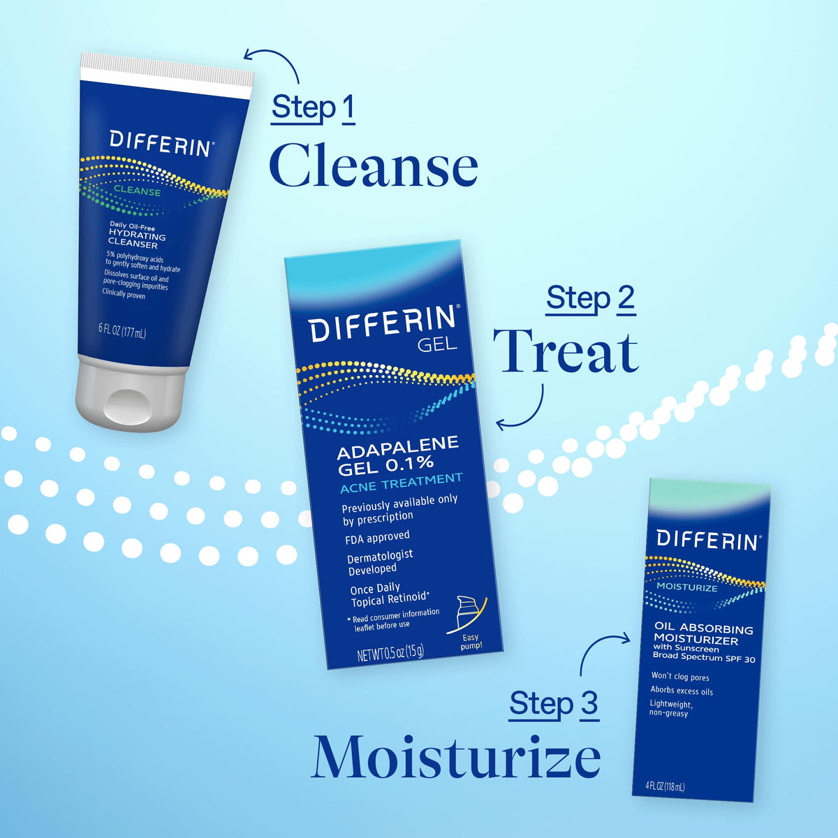 Differin on bathroom shelf lifestyle scene showing easy daily routine benefit