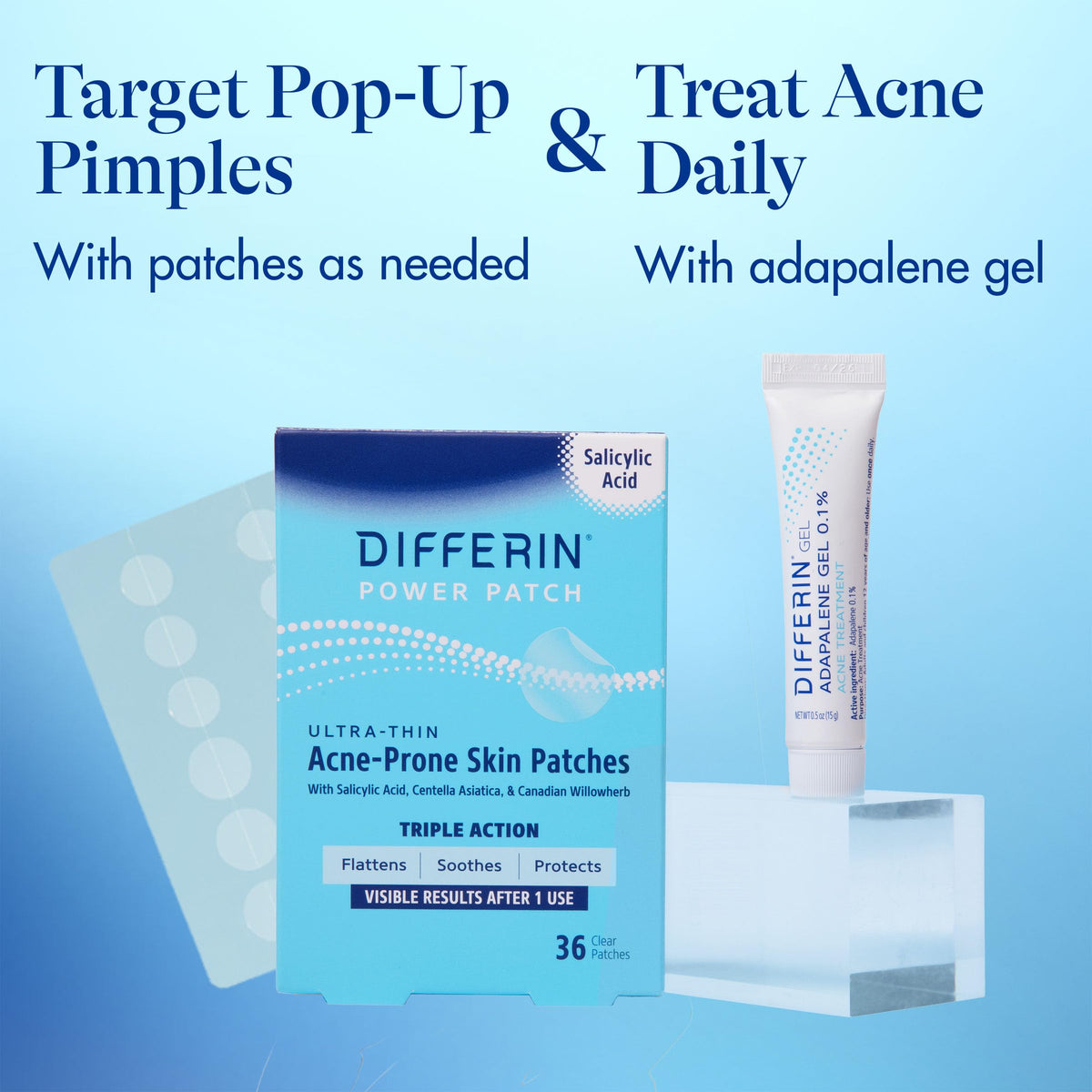 Differin patch applied on skin in use protecting and flattening
