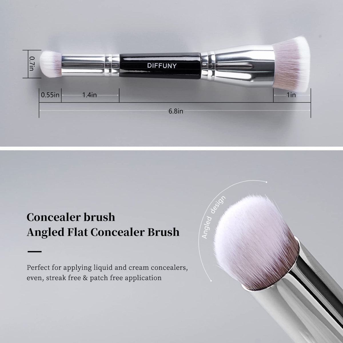 DIFFUNY brush next to compact for size comparison and travel convenience