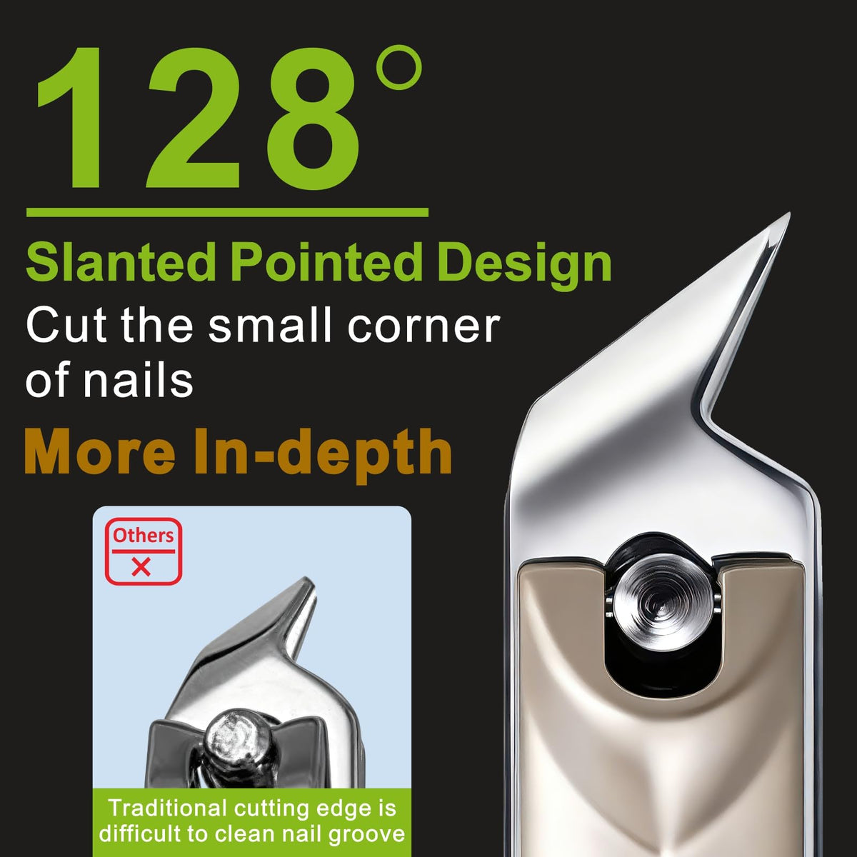 DIGNITY close-up of slanted 128-degree tip for precise corner access