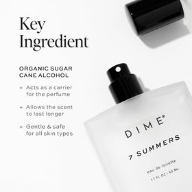 DIME ingredient display showing bergamot, vanilla orchid and coconut benefits