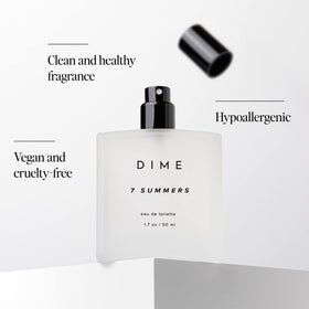 DIME bottle next to a common object to show the 50 ml size and travel-friendly benefit