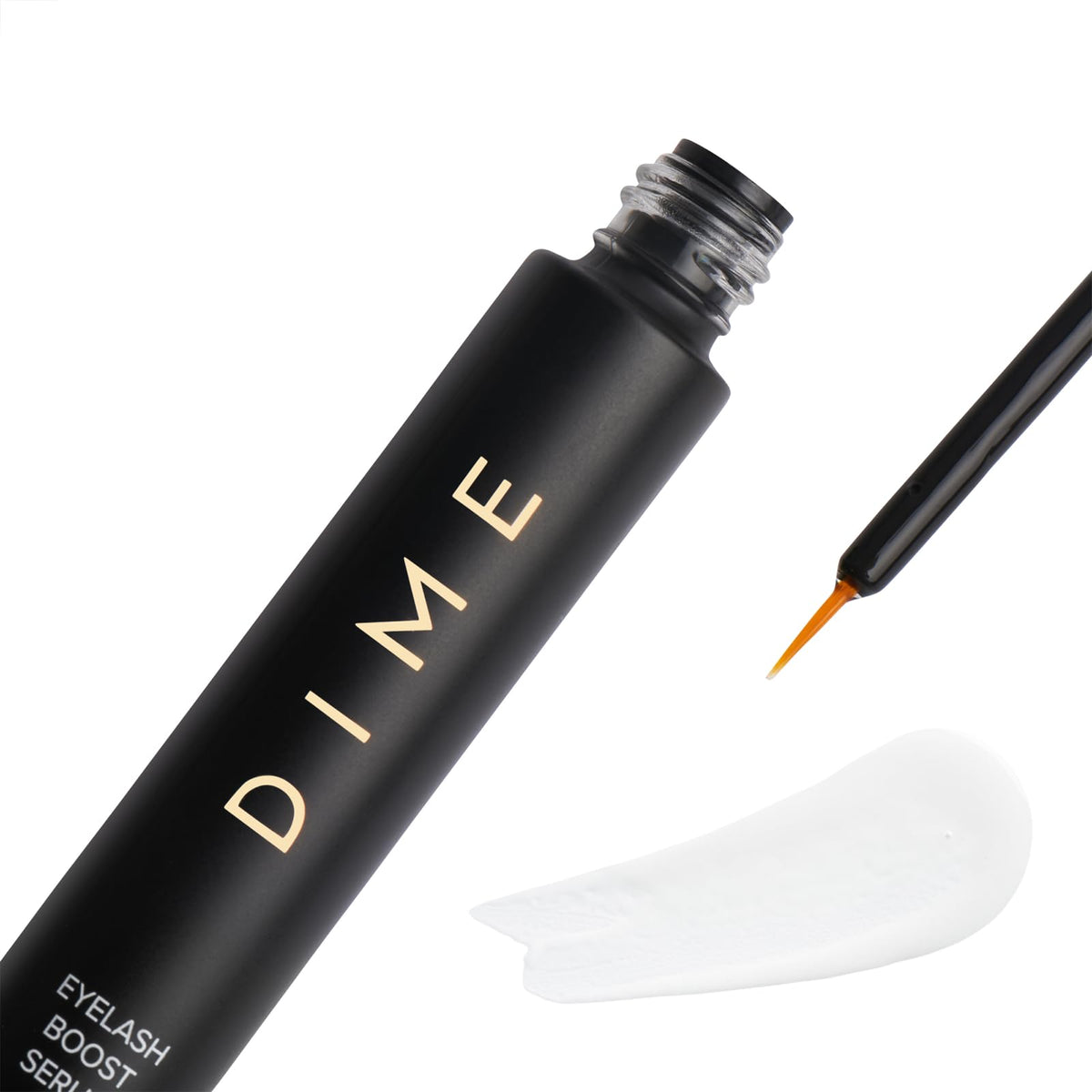 Illustrated before and after lashes, DIME visible fullness and length improvement benefit