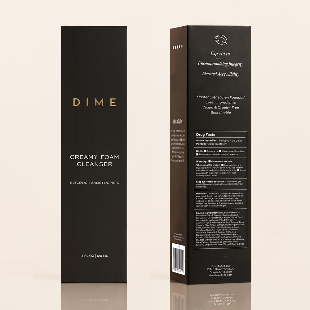 DIME cleanser paired with other clarifying collection items showing coordinated acne-care routine benefit