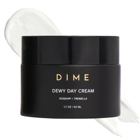 DIME front jar shot showing dewy day cream and branding benefit hydration