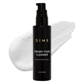 DIME front bottle of creamy foam cleanser showing packaging and easy pump dispense benefit