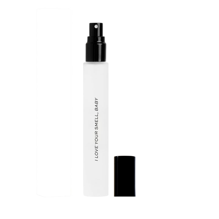 DIME front view of 10ml travel perfume showing compact packaging and portability benefit