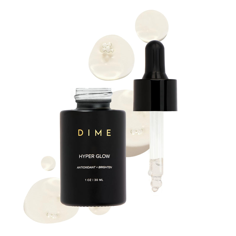 DIME front bottle showing serum and branding, conveys brightening benefit