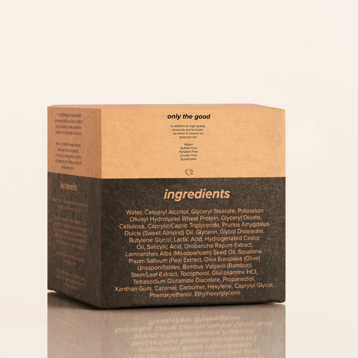 DIME ingredients label close-up showing acid blend and clean-beauty transparency benefit