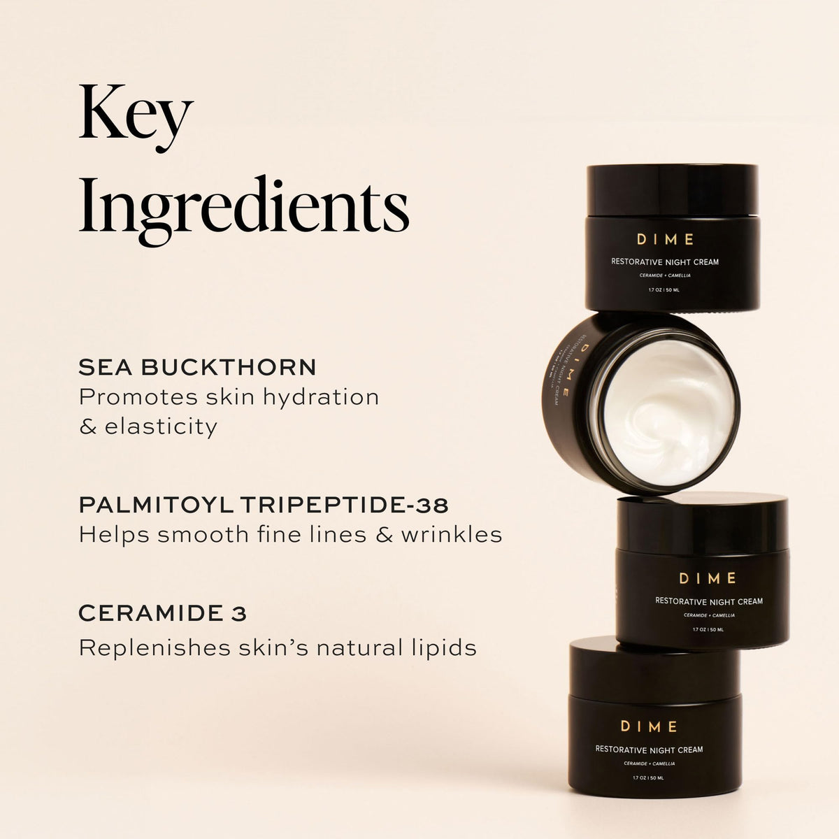 DIME label close-up showing ingredients and clean-beauty certifications