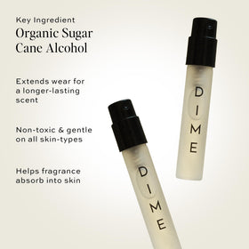 DIME lifestyle image of wrist spritz in café conveying long-lasting fresh scent