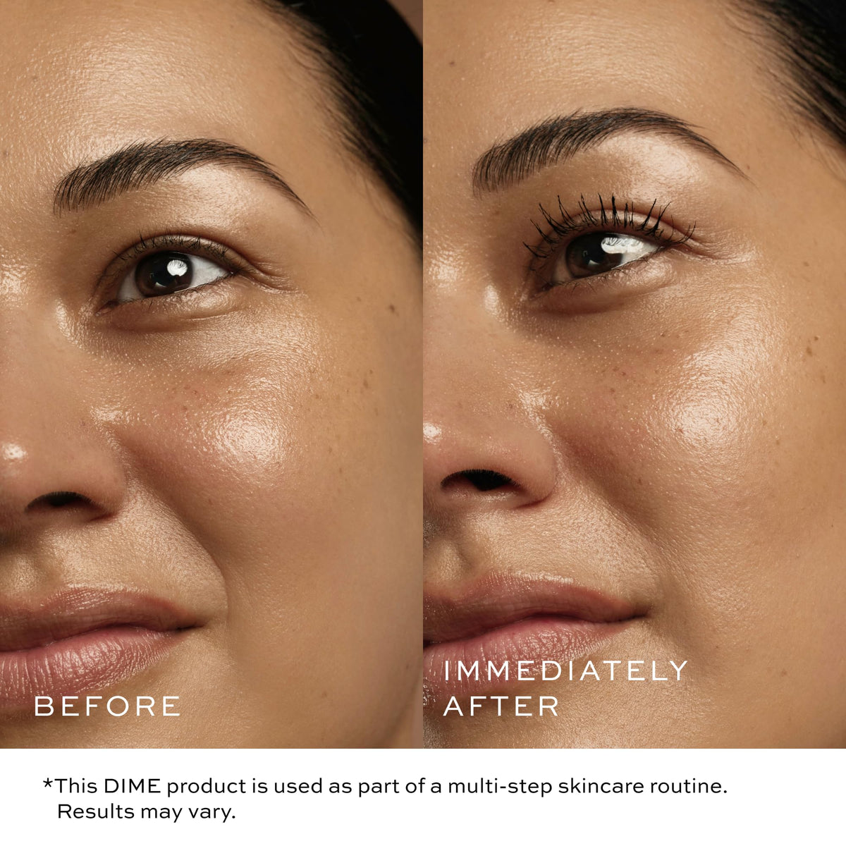 DIME lashes before and after illustrating added volume and separation