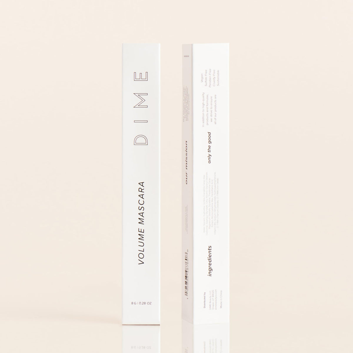 DIME retail box label detail showing clean, vegan and cruelty-free claims