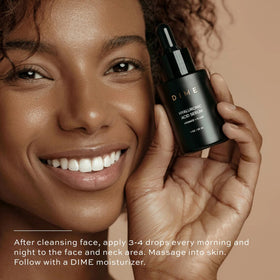 DIME serum being applied to face showing smooth absorption benefits