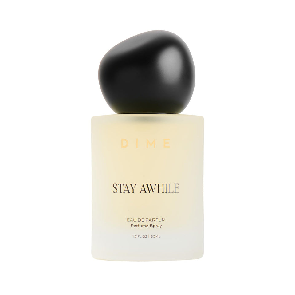 DIME Stay Awhile front bottle showing minimalist design and travel-ready size