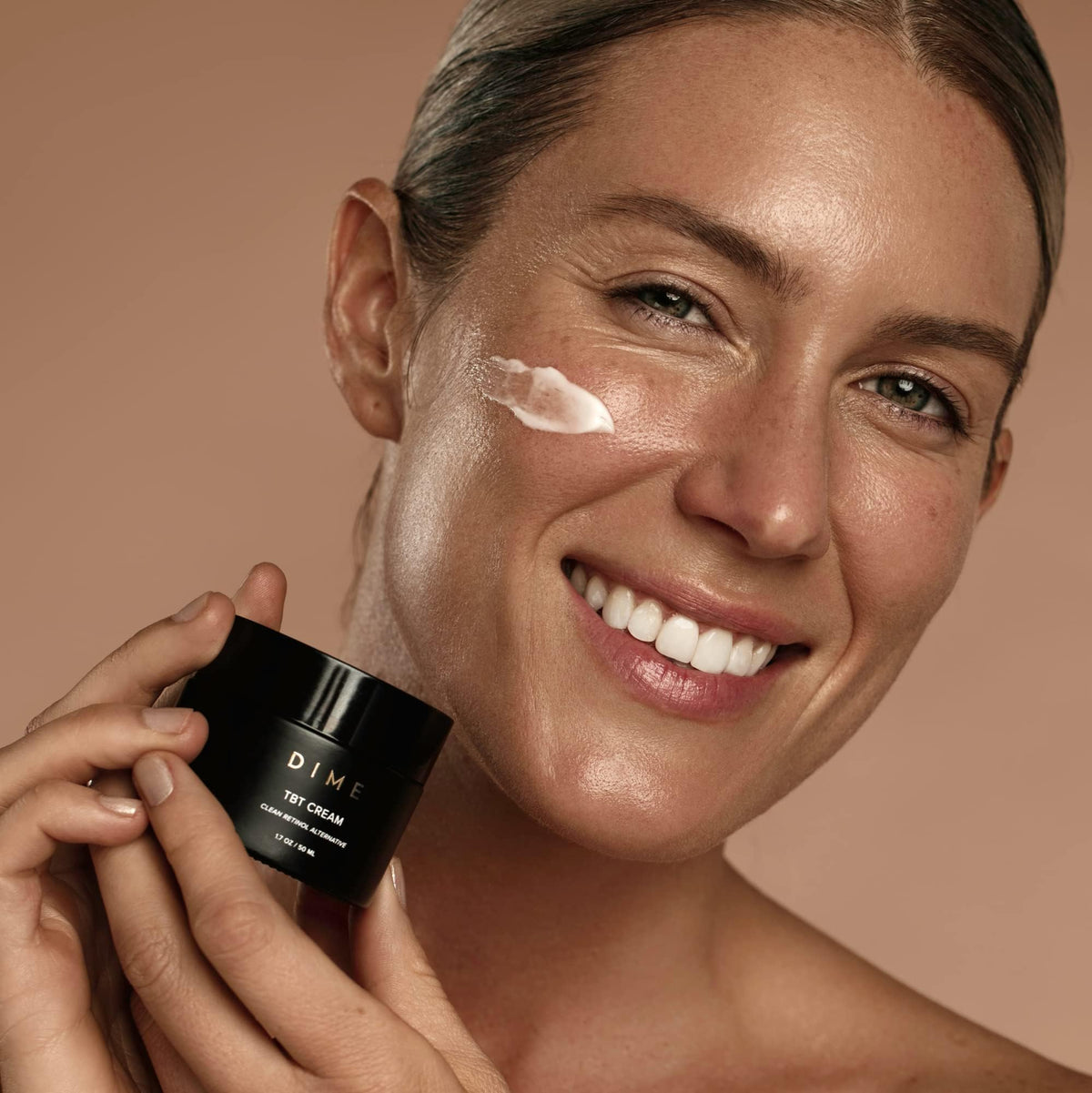 DIME TBT Cream box showing recycled packaging and sustainable benefit