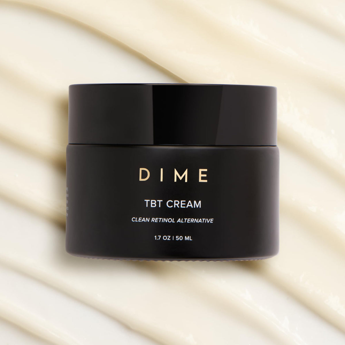 DIME TBT Cream next to a ruler for size comparison and travel-friendly benefit