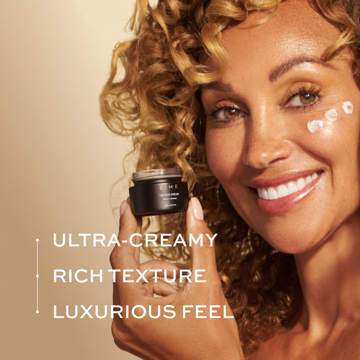 DIME applying cream along orbital bone demonstrating gentle targeted care