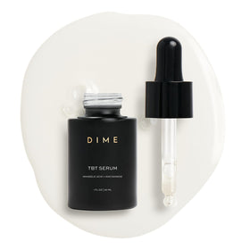 DIME TBT Serum front bottle shows clean packaging and benefits