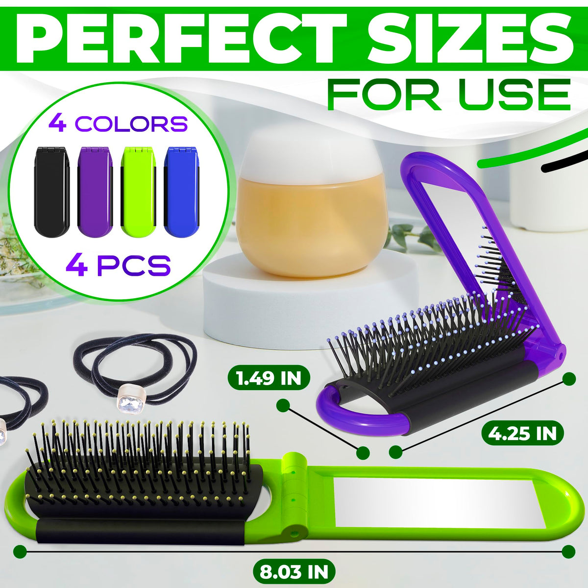 DIMROM close-up of folded brush highlighting compact size and travel convenience
