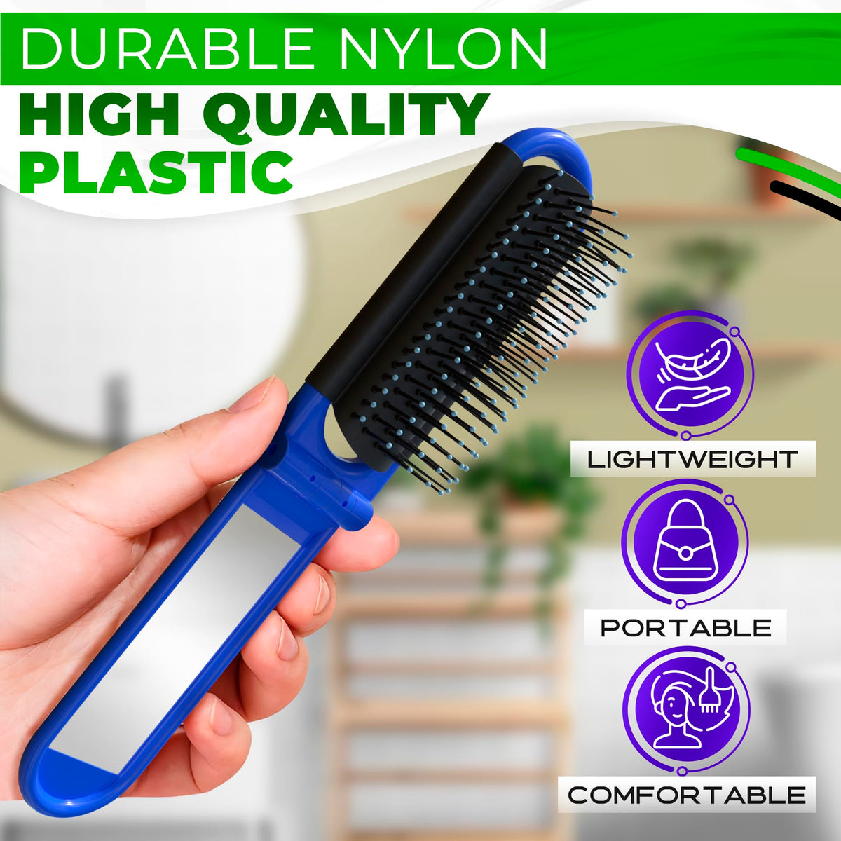 DIMROM open brush with mirror visible for quick touch-ups and styling on the go