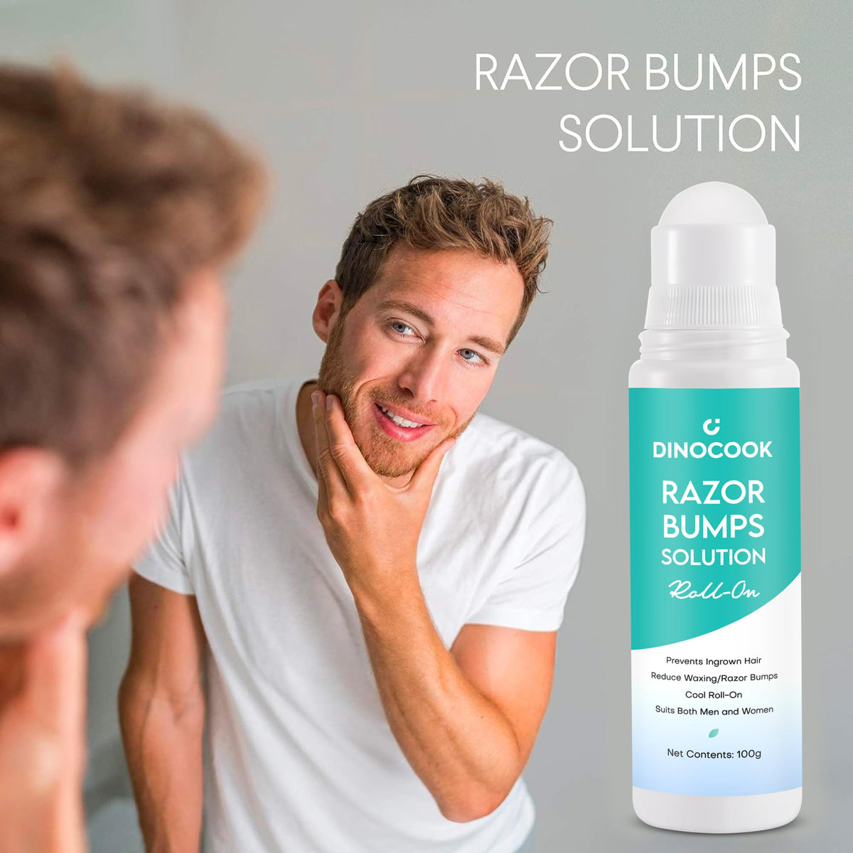 Dinocook used on face and neck to soothe post-shave redness