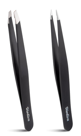 Diodiva front view of black case showing professional tweezer set benefit portability