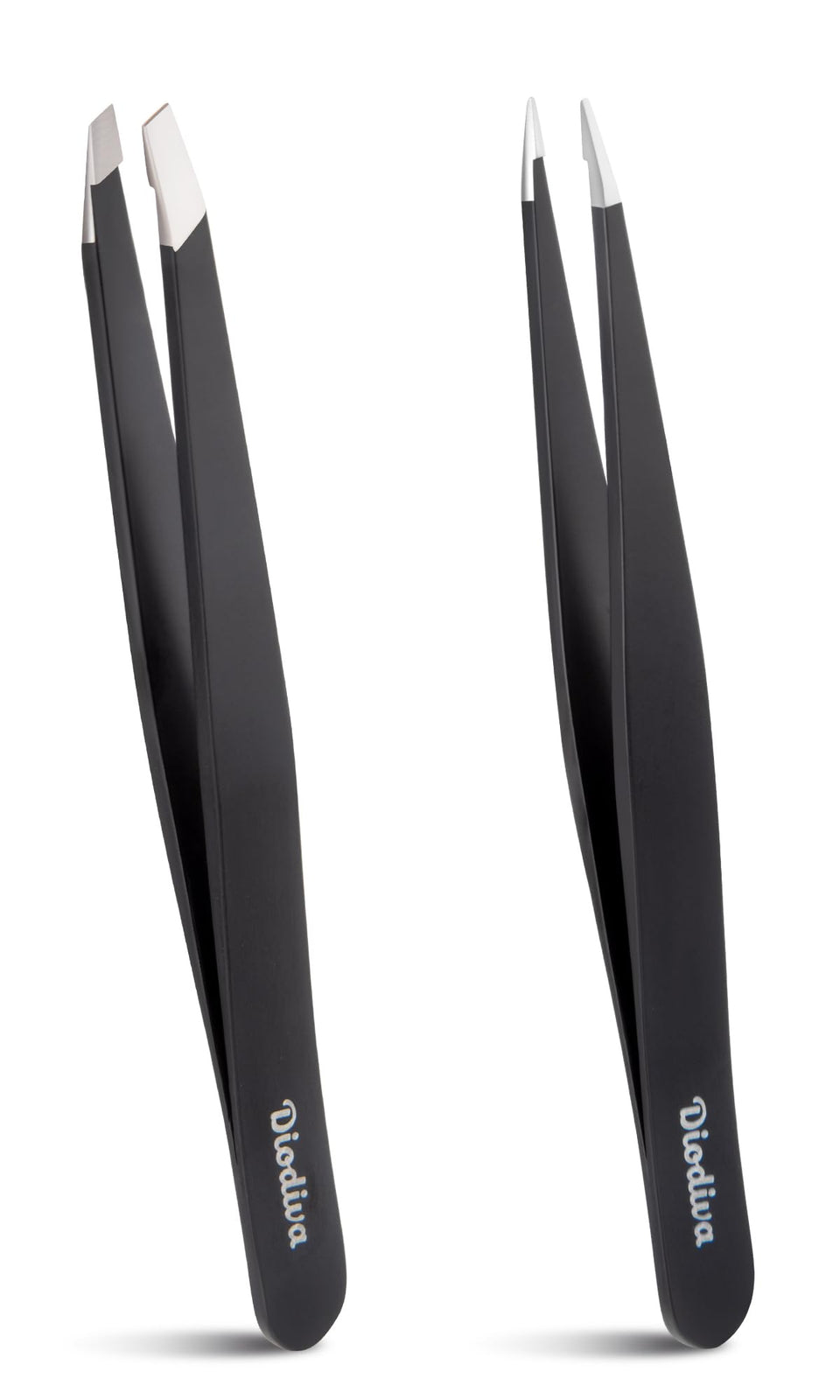 Diodiva front view of black case showing professional tweezer set benefit portability