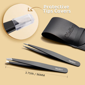 Diodiva tweezers on bathroom counter in use emphasizing travel-friendly everyday grooming