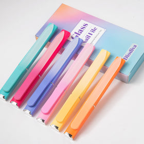 Diodiva six crystal glass files laid out in vibrant colors to organize nail care routines