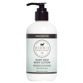 Dionis front packaging shows unscented lotion and pump for easy use