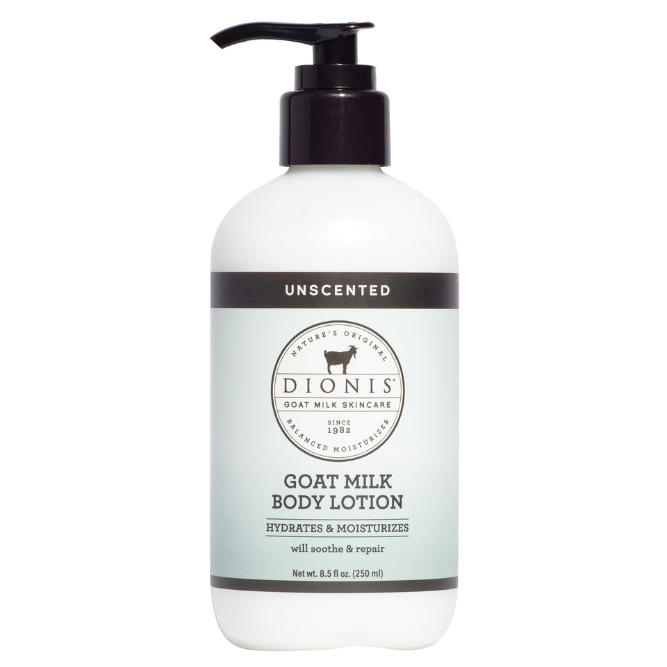 Dionis front packaging shows unscented lotion and pump for easy use