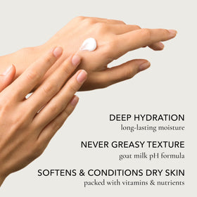 Dionis applying cream in hand demonstrating quick hydration