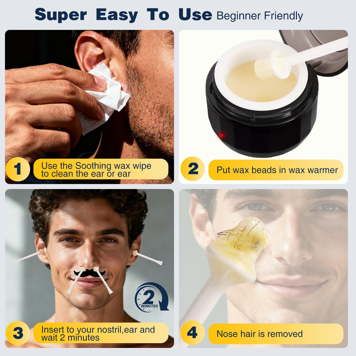 DIOOSVGFH kit in use applying wax inside nostril illustrating accurate hair removal