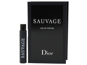 Dior Sauvage sample vial front view showing brand and spray for easy testing