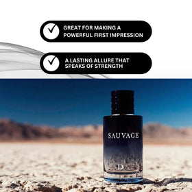 Dior Sauvage mini beside travel essentials displaying ready-to-go grooming