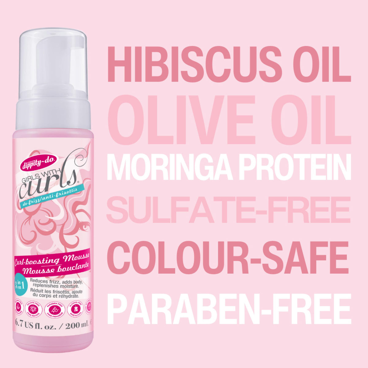 Dippity Do ingredients label highlighting hibiscus and olive oil benefits